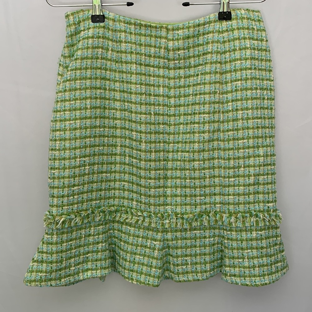 Worth Plaid Tweed Lime Green and Baby Blue Ruffle Mini Skirt Clueless Size 4 - Picture 5 of 10